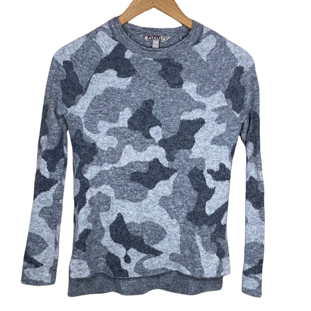 Athleta Gray Camo Wool Sweater Womens Size XXS